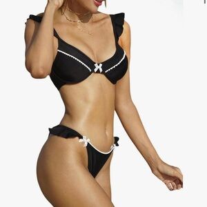 Black Ruffle Bikini Set